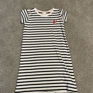 Crewcuts Navy and White Striped Tee Dress with Red Detail